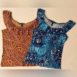 Ralph Lauren Ruffle Scoop Neck Sleeveless Top Lot of 2 PL and PM 100% Cotton